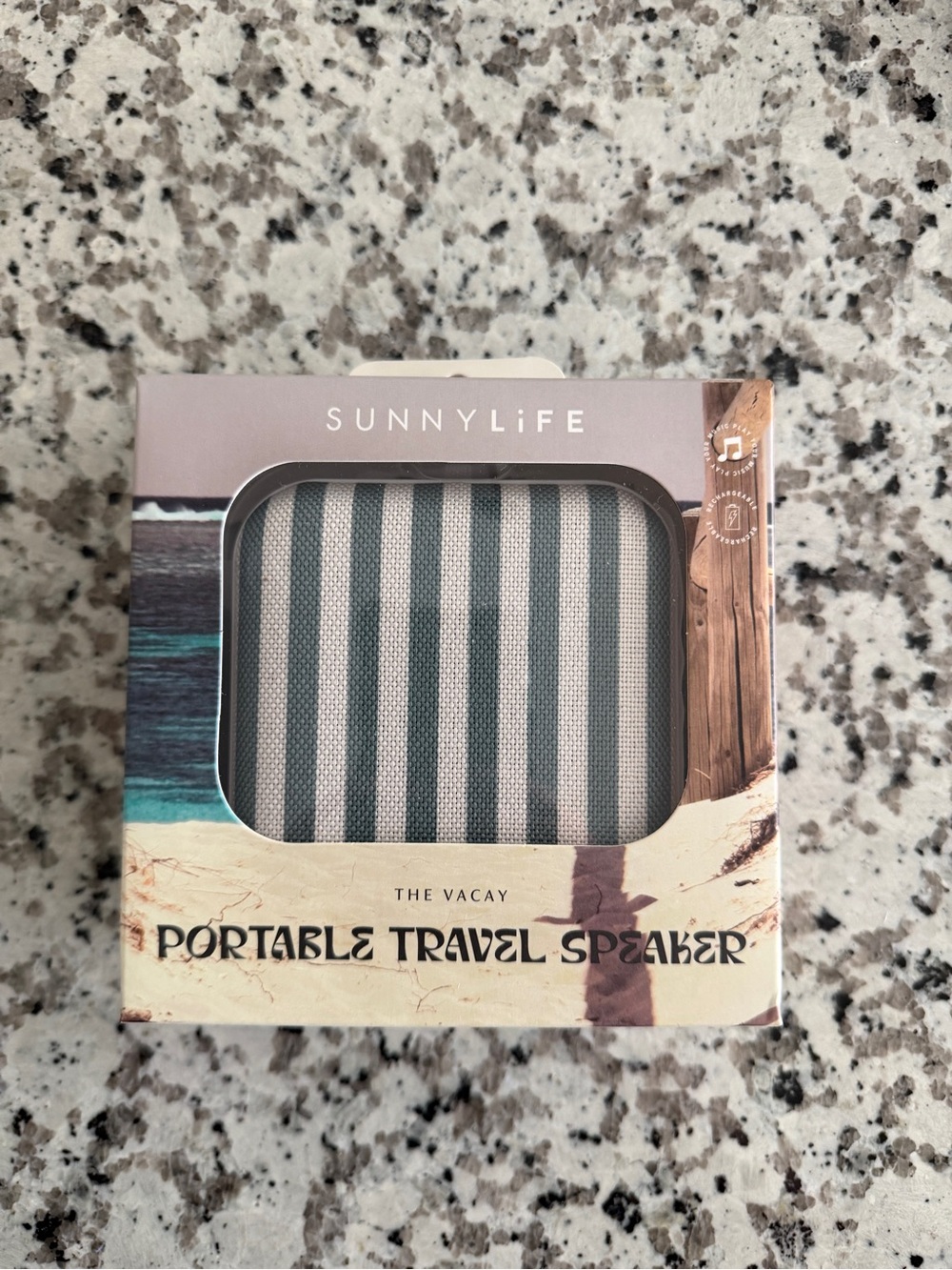SunnyLife Portable Travel Speaker - Gray and White Stripes
